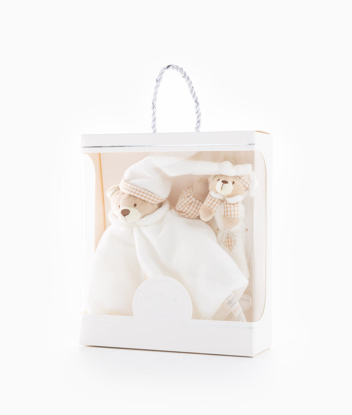 Baby Comforter & Dummy Clip Set - Beige