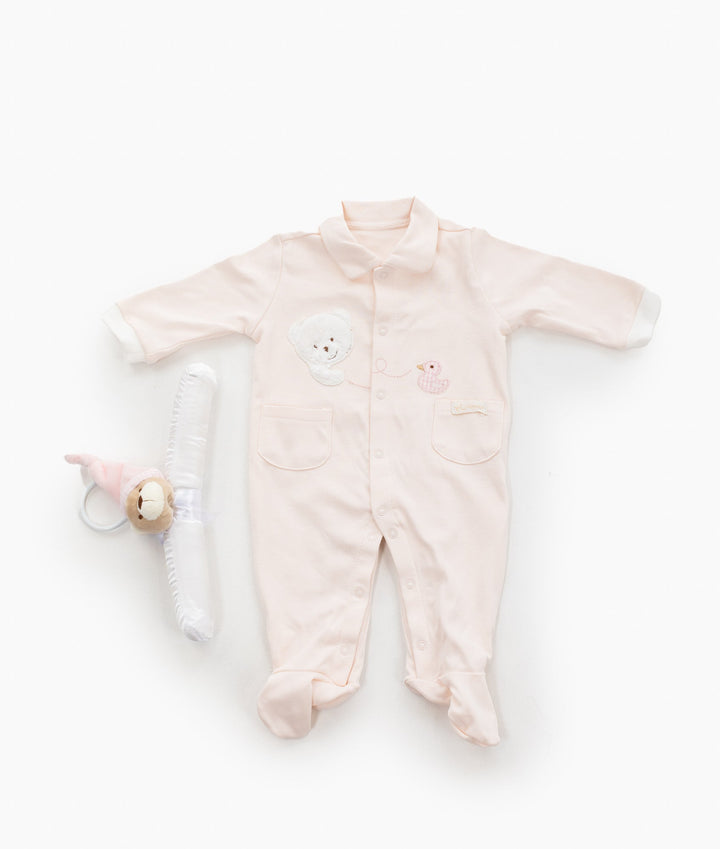 Bear Jumpsuit & Hanger Set - Pink