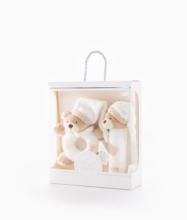 Bear Squeezy & Rattle Set - Beige