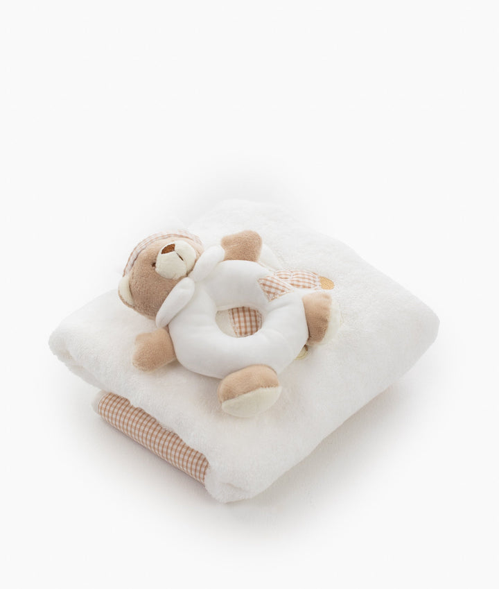 Bear Towel & Rattle Set - Beige