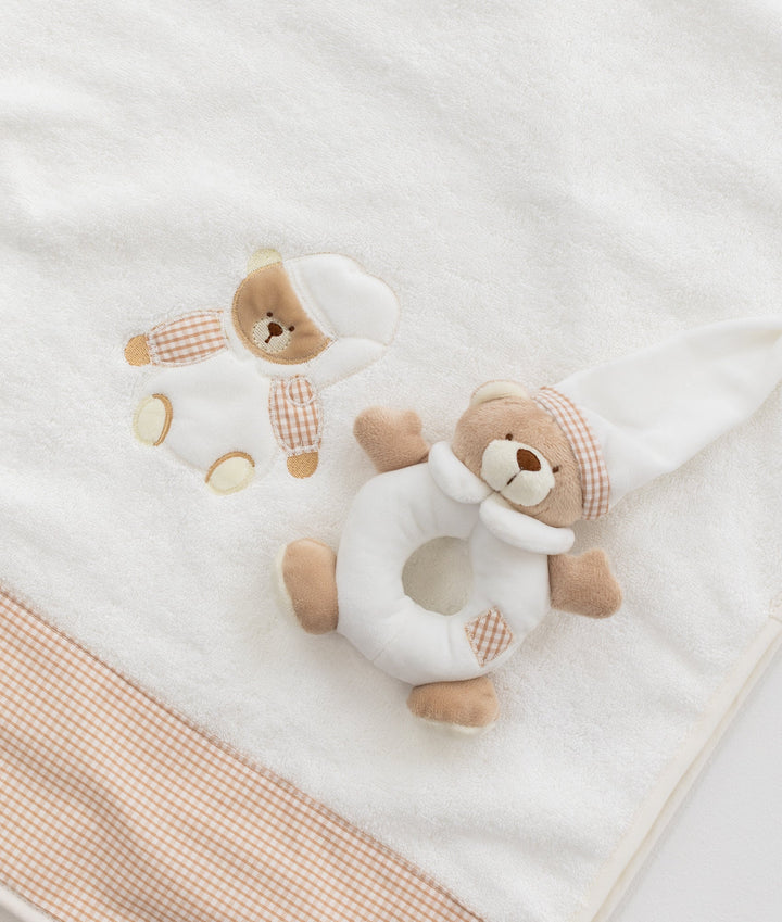 Bear Towel & Rattle Set - Beige