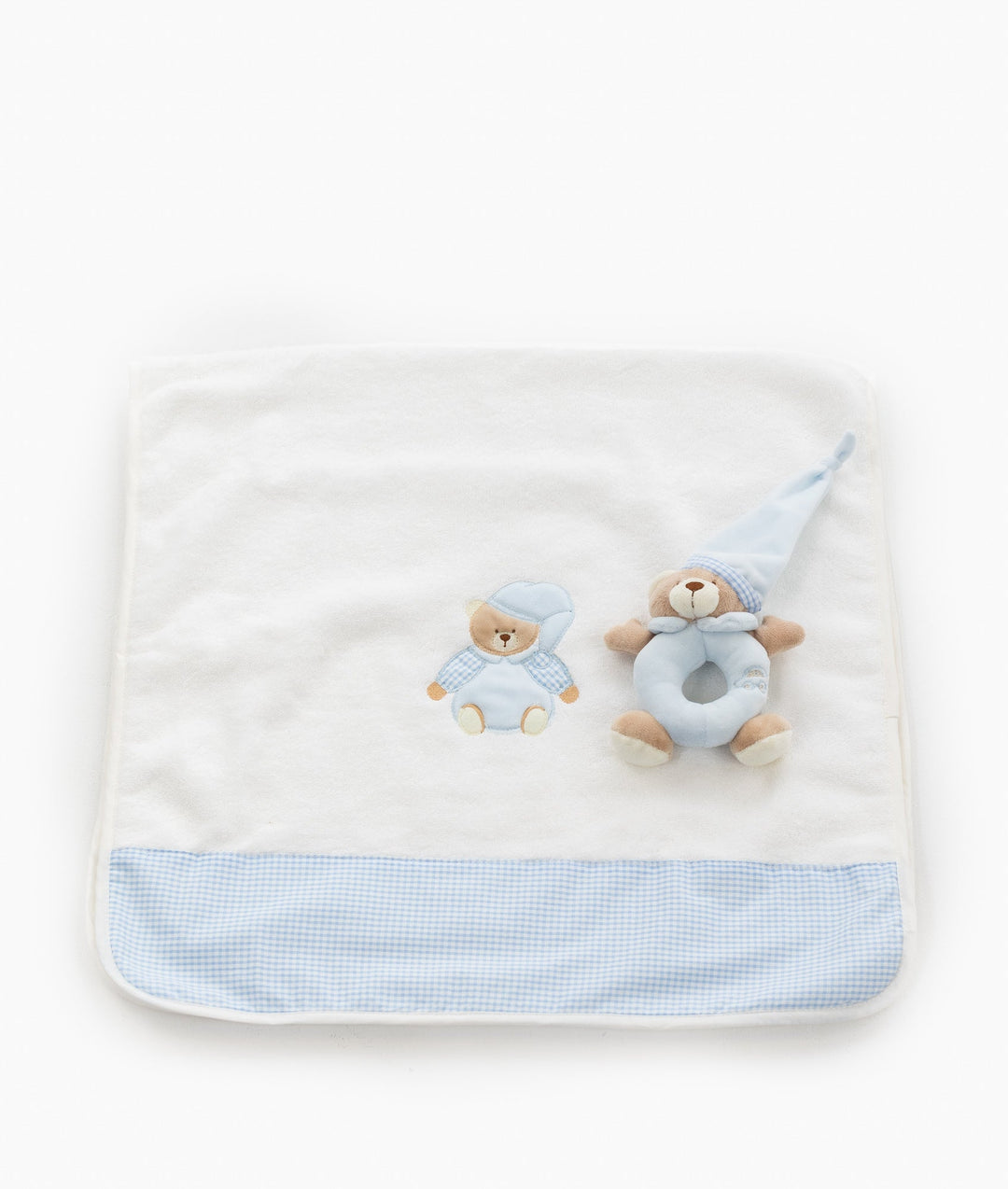 Bear Towel & Rattle Set - Blue