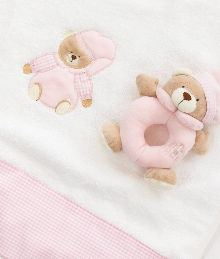 Bear Towel & Rattle Set - Pink