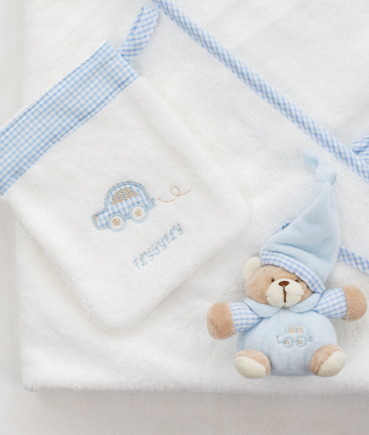 Hooded Towel with Mitt & Toy - Blue