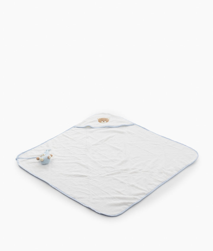 Hooded Towel with Mitt & Toy - Blue