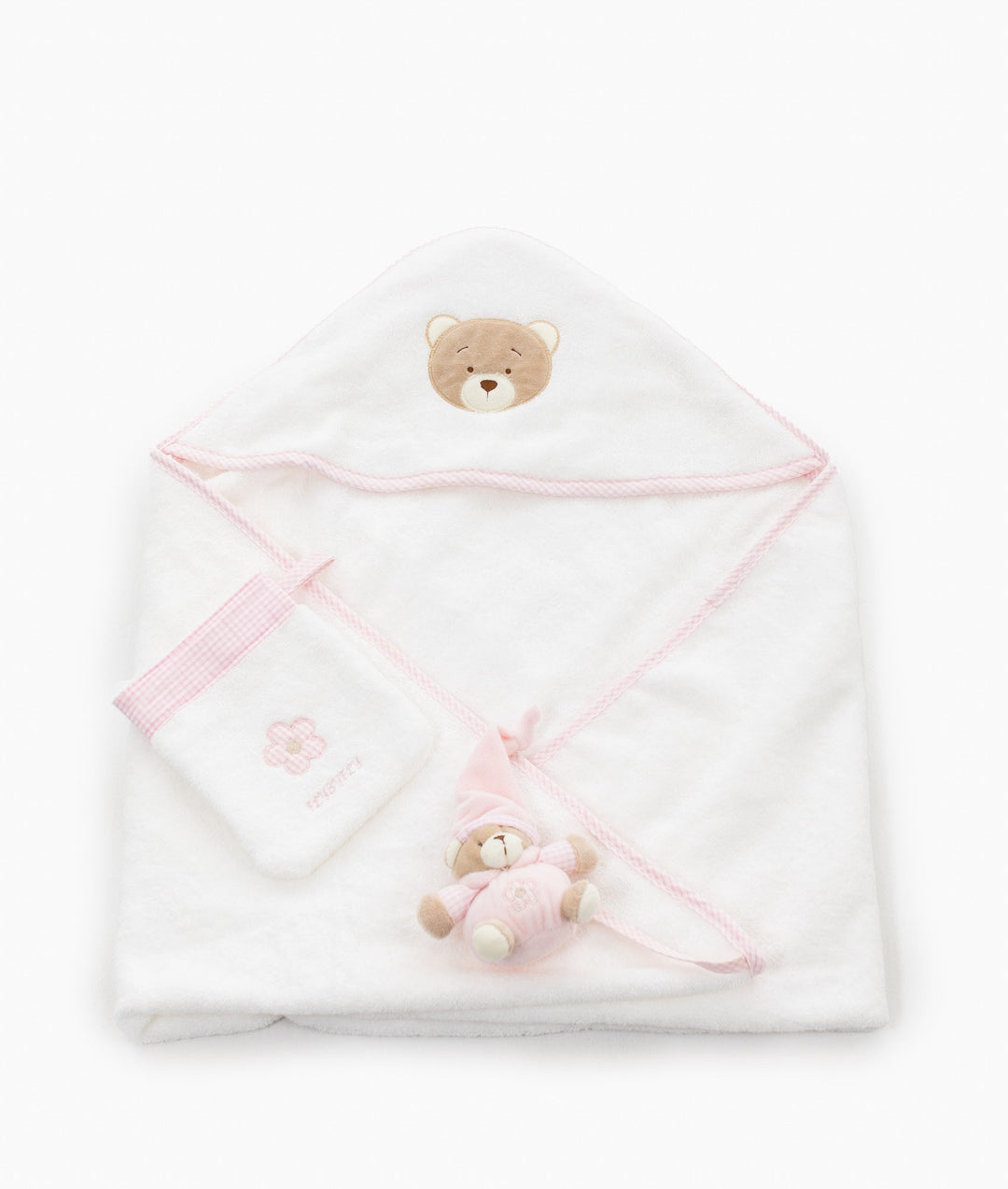 Hooded Towel with Mitt & Toy - Pink