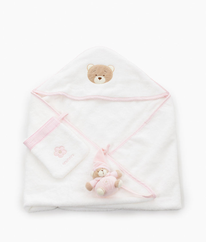 Hooded Towel with Mitt & Toy - Pink